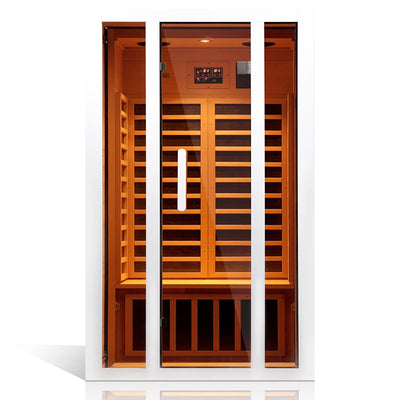 2 Person Extendable FAR Infrared Sauna for Home, Hemlock Wood Low EMF 6 Carbon Heaters Indoor Saunas with LED Lights, Bluetooth Speaker, Digital Control Panel, and Seating Bench